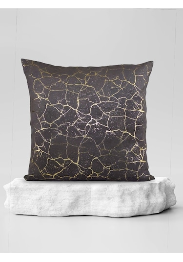 Mrs.gugar Altın Detaylı Mermer Desen Kare Kırlent Kılıfı 001
