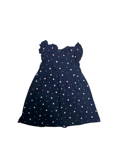 Ayıcık Aksesuarlı Çiçekli Kız Çocuk Yazlık Elbise Lacivert