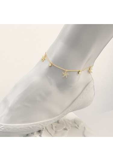 İndigo Takı Minik Deniz Yıldızı Altın Kaplama Gümüş Halhal Çok Renkli