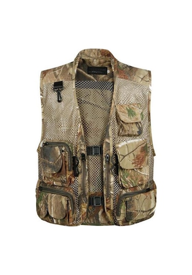 Suntek Erkekler Outdoor Çok Cepli Yelek Fly Fishing Photography - Çöl Kamuflajı Çok Renkli