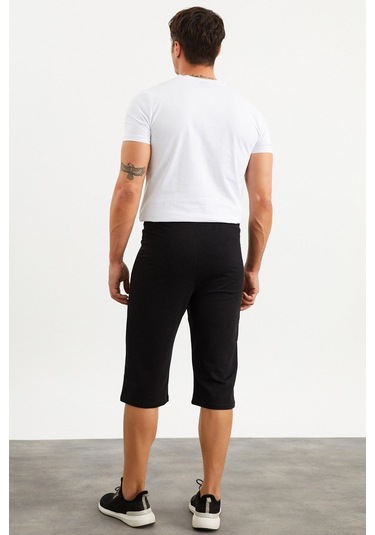 201762 Cep Nakış Detaylı Siyah Erkek Kapri-Siyah