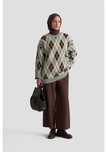 Armine Baklava Desenli Kazak 25kd6004 Gri Gri