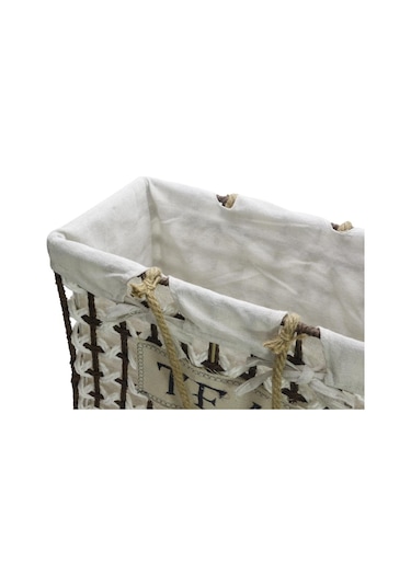 T.concept Dekoratif Halatlı Zarif Telli Çok Amaçlı Dikdörtgen Sepet Kahverengi- Beyaz Büyük L