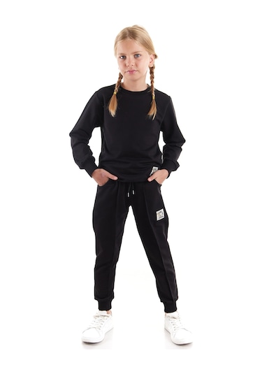 Ahengim Kız Çocuk Back To School Pamuklu Trend Eşofman Takımı Ak2529 Siyah