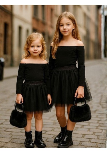 Kız Çocuk Beli Lastikli Tütü Etek-16227 Siyah