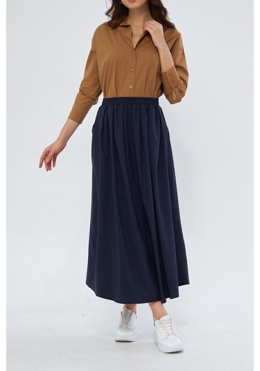 Volanlı Uzun 94cm Etek 1170 Lacivert