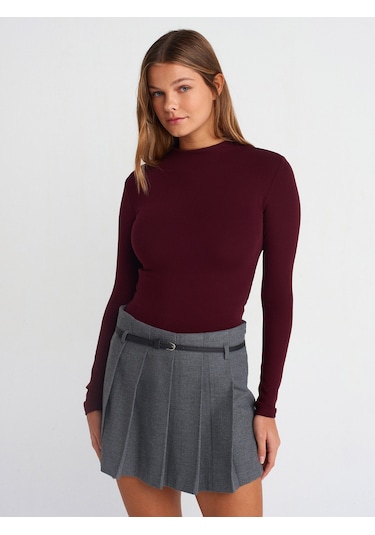 Dilvin 31433 Yarım Balıkçı Yaka Top-bordo Bordo