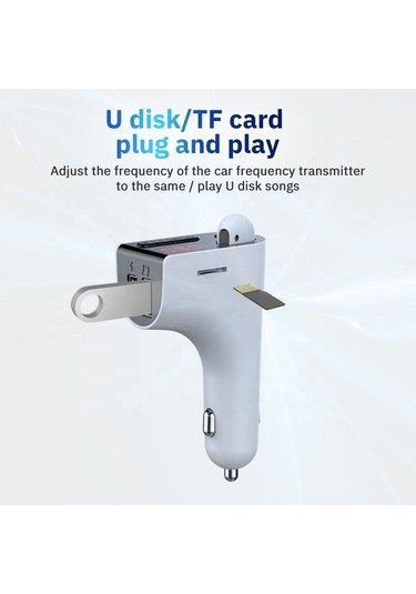 V14 Araç Bluetooth Kulaklık Fm Fd Kablosuz Başlatıcılar Çift Usb Araç Şarj Beyaz