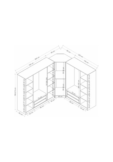 Kale 8 Kapaklı 4 Çekmeceli Köşe Dolap Antrasit Mebran İlkbahar 210cm Antrasit