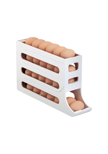 Ranyeek Beyaz Otomatik Yuvarlanan Yumurta Depolama Kutusu - 30 Yumurta Kapasitesi, Soğutucu Tahtası Tasarımı, Kaymaz Önleme Ayakları Beyaz