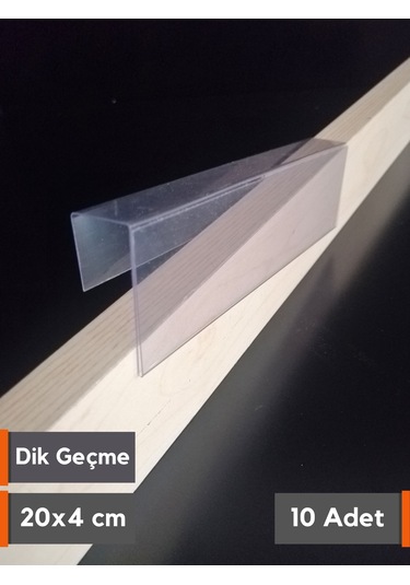 10 Adet Pvc Etiketlik Dik Geçme Ahşap Raf 20 x 4 CM İsimlik Kart Cebi