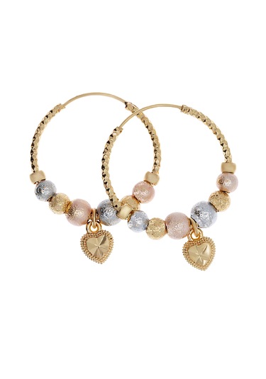 Kadın Renkli Boncuk Ve Kalp Detay Çelik Halka Model Küpe Gold