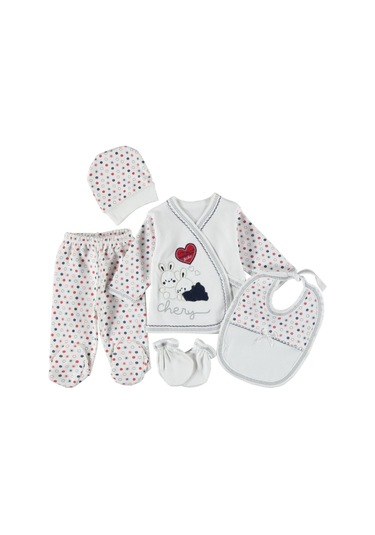 0-3 Aylık 5 Li Tavşan Nakışlı Zıbın Seti Hastane Çıkış Seti %100 Pamuklu Kutusuz Lacivert