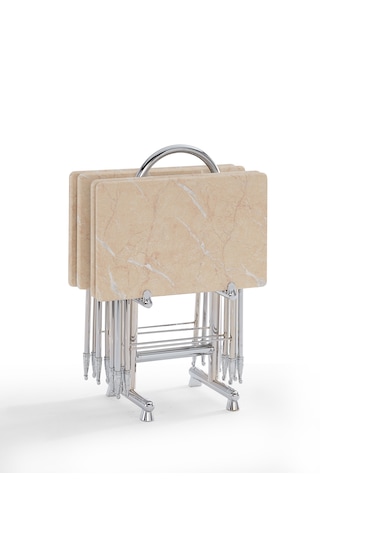 Orkide Mermer Bej 4'lü Çanta Sehpa