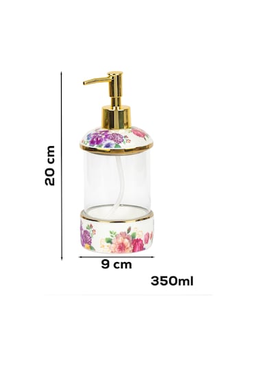 Porsima 3127 Gold Kapaklı Porselen Ve Cam Sıvı Sabunluk Çiçek Desenli Ve Şeffaf Tasarım 350 Ml Gold