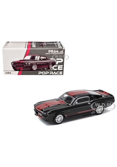 Pop Race Shelby Mustang Gt500 Dark Chrome With Red Stripes 1/64 Siyah 218