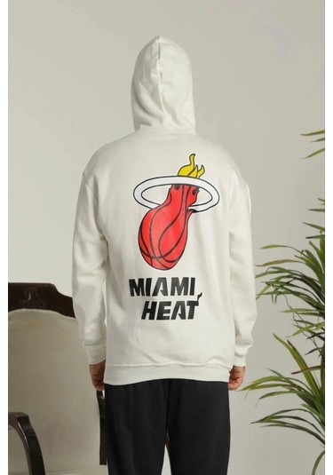 Erkek Oversize Üç İplik Kapüşonlu Sweatshirt Sırt Ve Ön Baskılı, Kanguru Cepli, Rahat Kalıp Maskot Beyaz