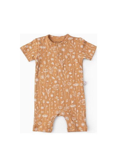 Boumini Kısa Kollu Şort Bebek Tulum Bahar Çiçekli Hardal-hardal Hardal