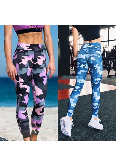 Dijital Kamuflaj Baskı Yoga Pantolon Hızlı Kuru Sıska Kadın Spor Tayt