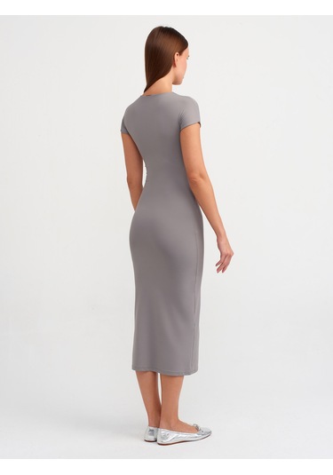 Dilvin Bisiklet Yaka Uzun Elbise Gri