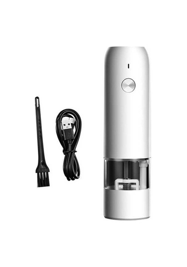 Createtech Aromalı Elektrikli Öğütücü, 6 Hız Ayarlı, Usb Şarjlı, Tuz/biber İçin, Beyaz Beyaz
