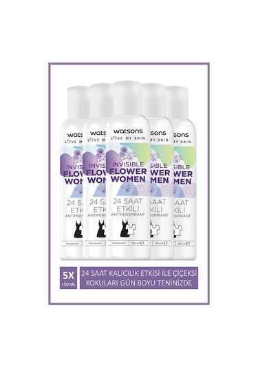Watsons Invisible Flower 24 Saat Etkili Kadın Sprey Deodorant 5 x 150 ML