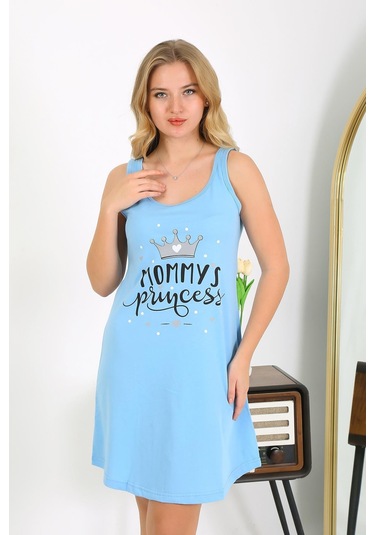 Akbeniz Kadın Kalın Askılı Penye Gecelik Mavi 1777 Mavi