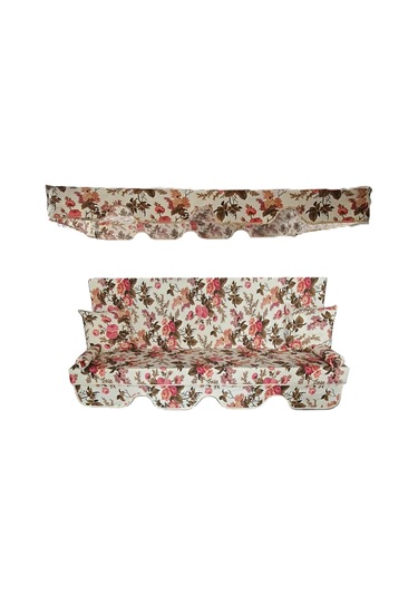 Süngersiz Salıncak Minder Seti Salıncak Kumaş Seti 3 Kişilik Süngersiz Ingiliz Gülü 164x47 Cm Karışık