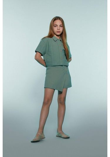 DeFacto Kız Çocuk Gabardin Şort Etek D9302A825SPGN1107 Yeşil