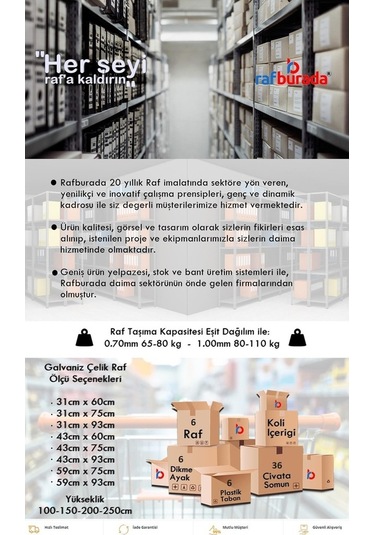 Rafburada 3 Katlı Duble Galvaniz Çelik Raf. Depo, Dosya, Arşiv R 43 x 93 x 100 CM Kalınlık 1.00 MM