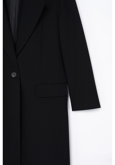 Kadın Siyah Oversize Uzun Ceket Siyah