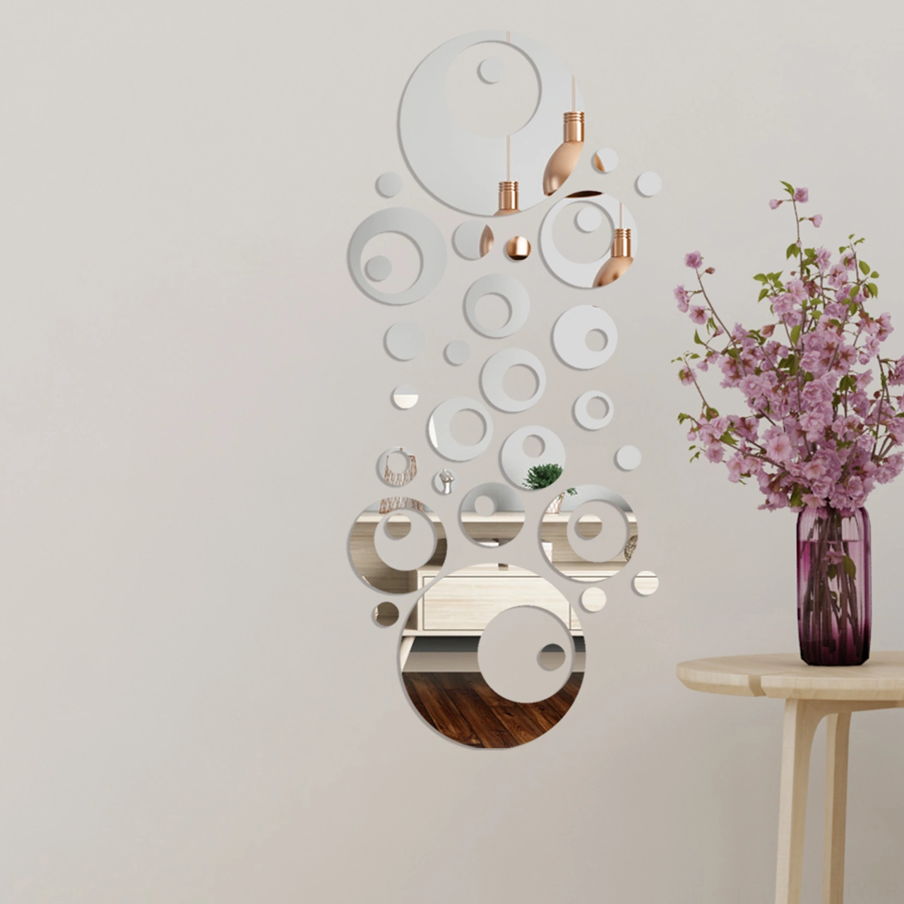 Dianziye 32 Adet/set Akrilik Yansıma Sticker, Ev Salonu Yatak Odası Dekorasyonu İçin, Gerekli Çift Taraflı Sticker İle, Gümüş Renkli Gümüş