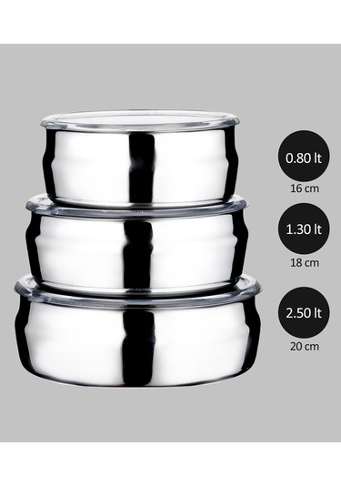 Steel&More 3 Lü Çelik Güveç Model Saklama Kabı 6 Parça Gri