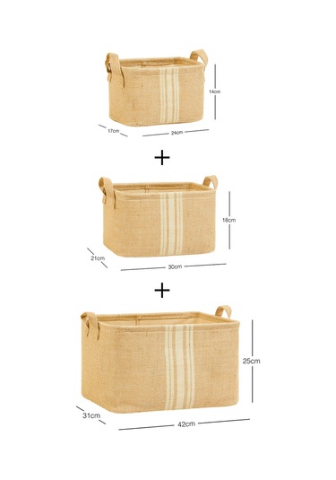 Ocean Home Textile 3'lü Çizgili Jüt Sepet Set