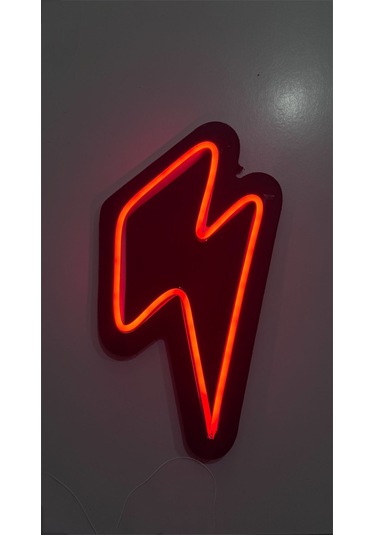 Dgrk Neon Şimşek Led Duvar Aydınlatması Mdf Kırmızı Kırmızı