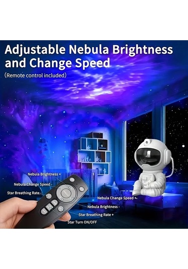 Honeybeeshop Beyaz Tunpahcon Modern Led Galaksi Projektoru Usb Yildizli Gokyuzu Gece Lambasi Uzaktan Kumandali Hareketli Astronot Tasarimi Yatak Odasi Dekoru Beyaz