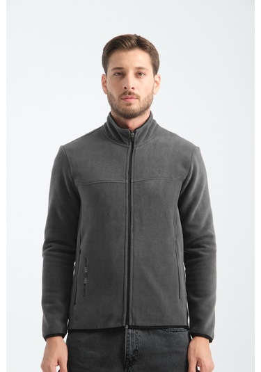 Shooter Sportswear Premium Kışlık Erkek Polar Sweatshirt Minimal Nakış Detayları Fermuarlı Regular Fit Füme