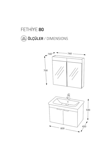 Biani Fethiye Gri Banyo Dolabı Beyaz - Ceviz Biani Fethiye Gri Banyo Dolabı Beyaz - Ceviz