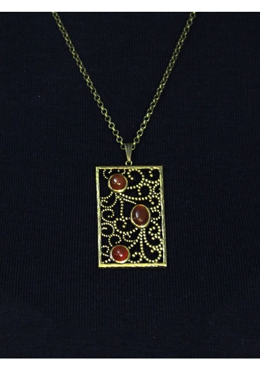 Doğal Taş Akik 3'lü Doğal Taşlı Antik Kadın Kolye Euk45a Kırmızı