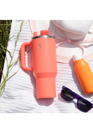 Lurch Big Cup 1.2 L, Paslanmaz Çelik Termos - Uzatılabilir Pipetli, Çift Cidarlı, Sızdırmaz Mercan Pembe