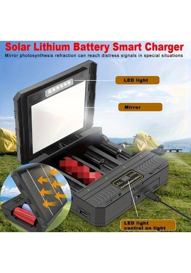 Besthome1 Dream011 Siyah Yuvalı Güneş Enerjili 3.7v Usb Li İon Pil Şarj Cihazı 26650 21700 18650 Kullanıcıya Yönelik Şarj Ünit