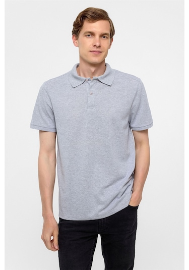 Gri Regular Armürlü Polo Yaka Tişört-37213 Gri