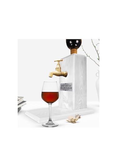 Kişiye Özel Üretim Musluklu Doğal Ahşap Şarap Standı- Vintage Bey