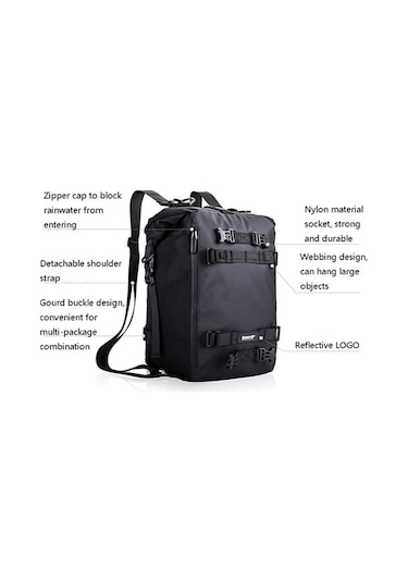 Rhinowalk Çok Fonksiyonlu Motosiklet Arka Koltuk Çantası Kombinasyonu Arka Raf Pannier, Renk: Siyah 30l Siyah