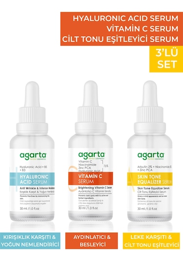 Agarta Lekeli Ciltler İçin Hyaluronik Asit + Skin Tone Equalizer + Vitamin C Serum 3 x 30 ML