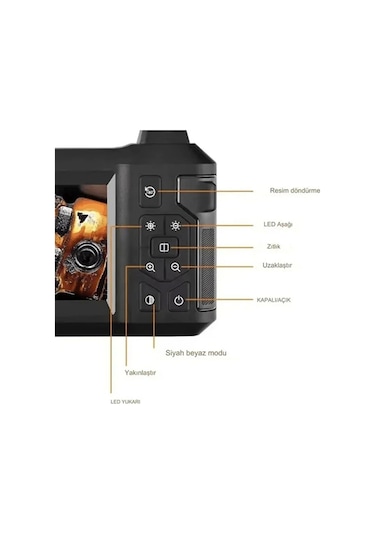 Vtn-008 Ekranlı Çift Kameralı 10 Mt Sert Kablo Yılan Endoskop Kamera 8 Mm 4.3 Inc