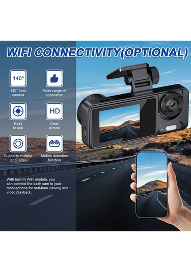Xindoker Üçlü Kamera Araba Kaydedici - Ön+iç+arka Eşzamanlı Kayıt, 1080p Hd Gece Görüşü, Wıfı Yok Standart Paket