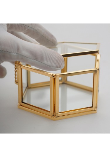 Yüzük Kutusu Cam Pirinç & Gold