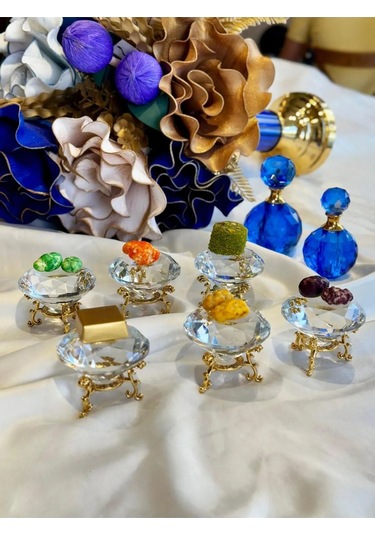 Çeyizci Çarşı 2 Kişilik Gold Lüx Pırlanta Lokumluk & Yüzük Standı & Sunumluk Gold