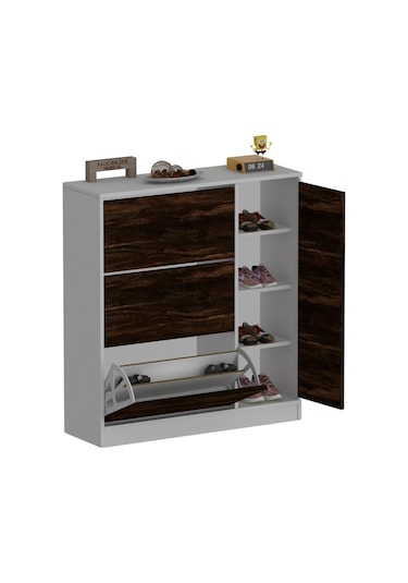 Milano 3 Kapaklı Kayar Raflı Dolaplı Ayakkabılık Mars Kahverengi
